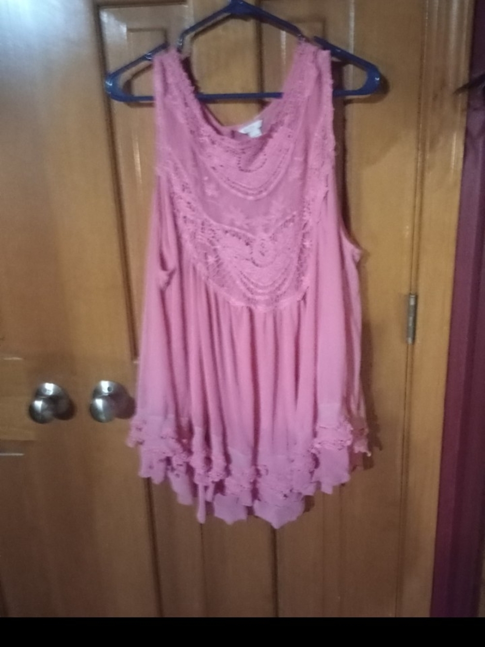 Forever 21 Pink Crochet Yoke Layered Tank Dress
